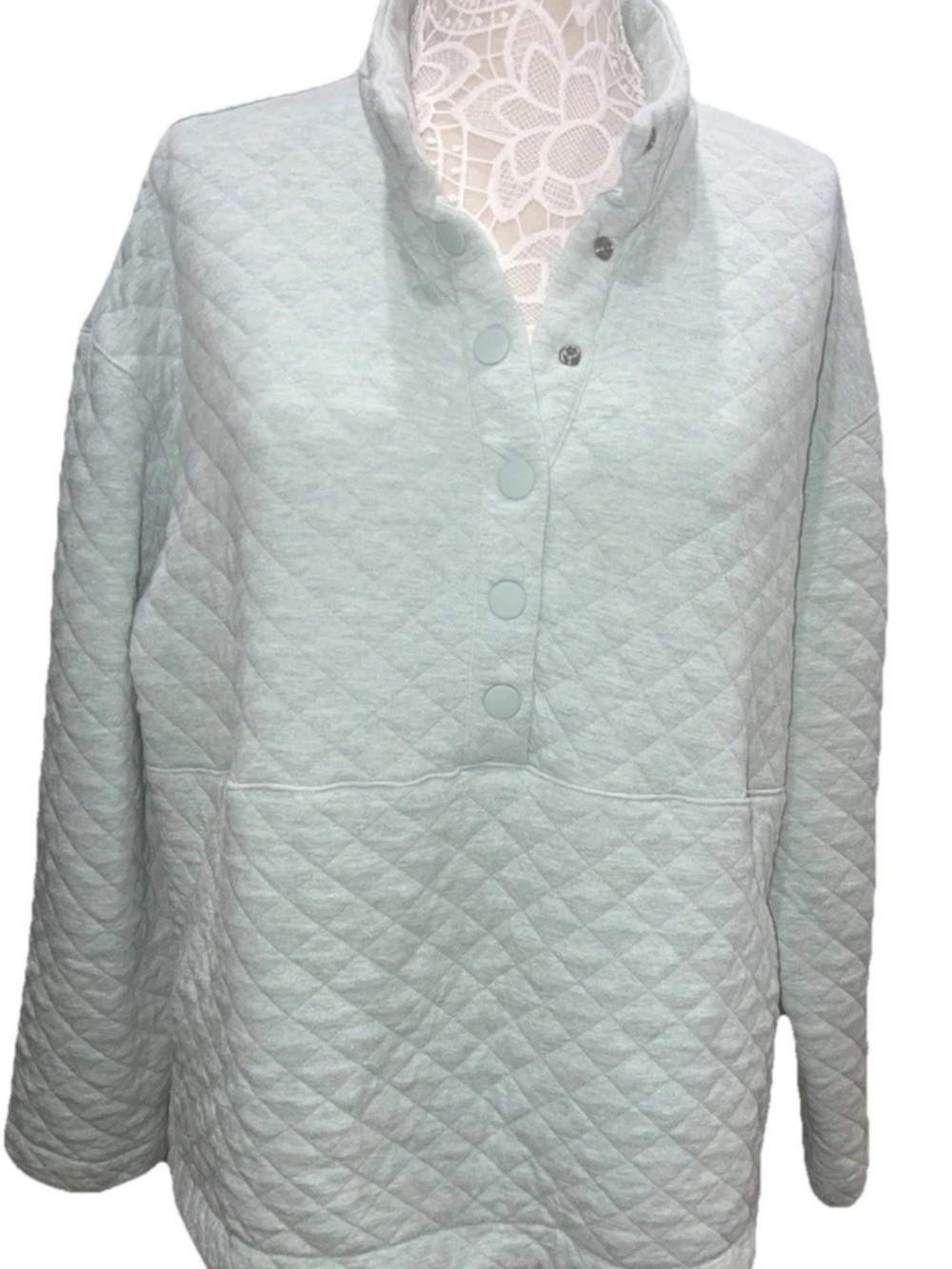 Eddie Bauer Sweater Women Size XXL Mint Quilted Pullover 1/4 Snap Sweatshirt